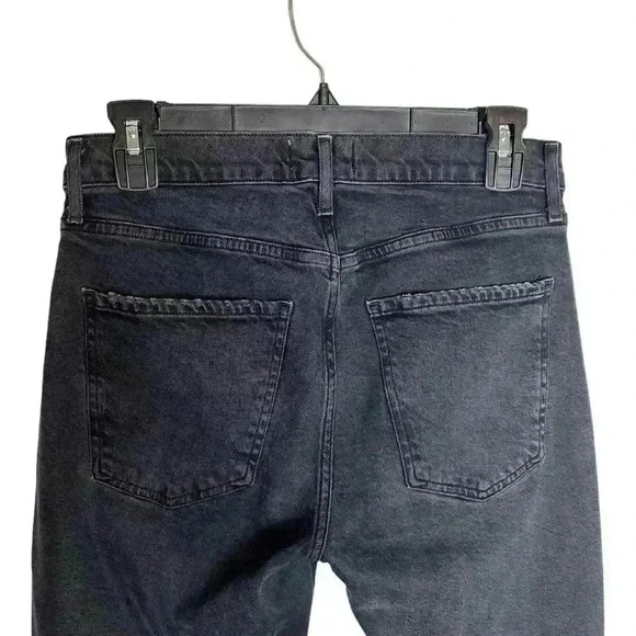 Agolde Toni Mid Rise Straight Jeans black distressed denim raw hem size 26 - Picture 8 of 11